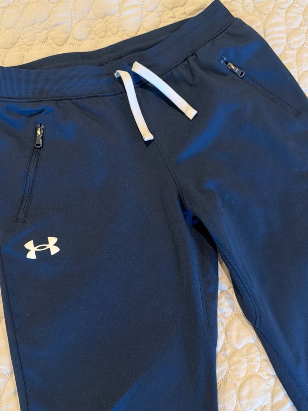 Under Armour Kids Navy Jogger Sweatpants with White Drawstring